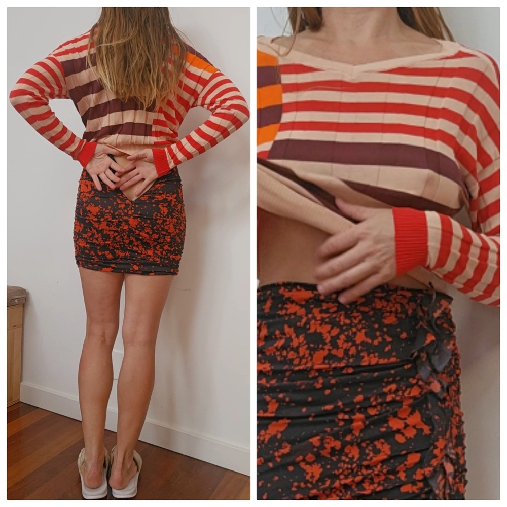 TELA Italian Luxury Stripes Preppy Nautical Skinny Knit Sweater Xs